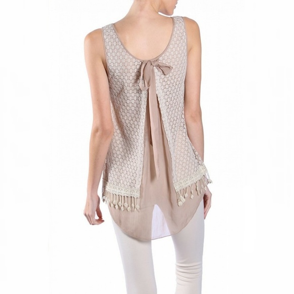 A'Reve Tops - New A'Reve Lace Tassel Tie Top Beige Cream S M L